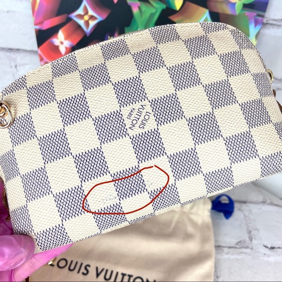 Louis Vuitton Damier Azur Cosmetic Pouch Crossbody Bag with leather strap - Picture 9 of 16